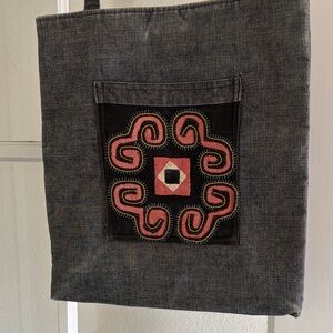 Denim Tote Bag with Embroidered Design